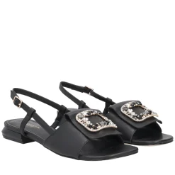 Slingback Nancy in pelle con accessorio colore nero