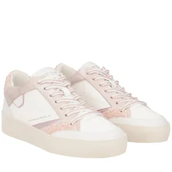 Sneaker Aura in pelle e glitter colore cipria