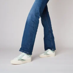 Sneaker Aura in pelle e glitter colore verdino