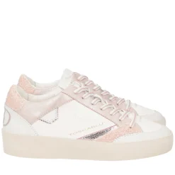 Sneaker Aura in pelle e glitter colore cipria