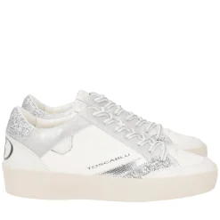 Sneaker Aura in pelle e glitter colore argento
