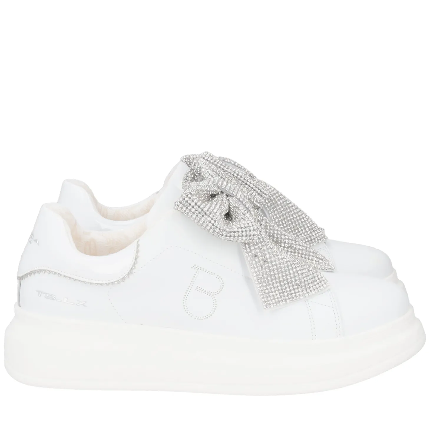 SNEAKER BELLATRIX CON MAXI FIOCCO IN STRASS COLORE BIANCO/ARGENTO