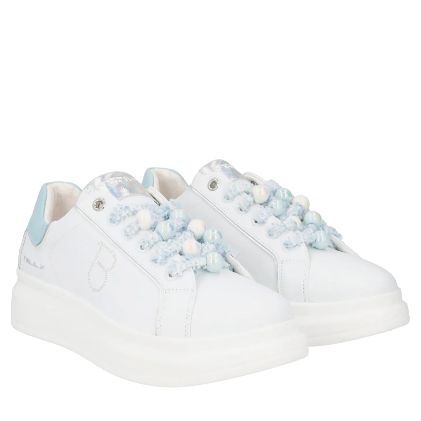 SNEAKER BELLATRIX CON PERLE EFEFTTO BOREALE COLORE BIANCO/AZZURRO