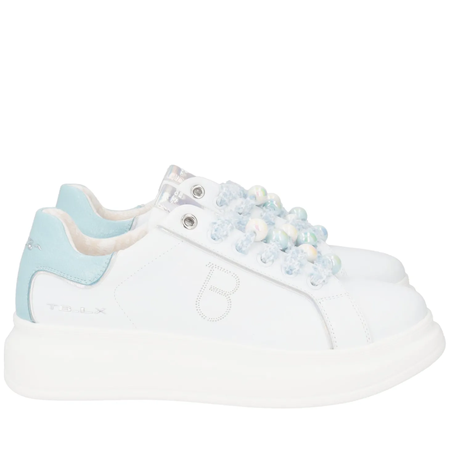 SNEAKER BELLATRIX CON PERLE EFEFTTO BOREALE COLORE BIANCO/AZZURRO