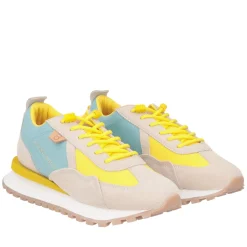 Sneaker Blossom in pelle scamosciata colore azzurro/giallo