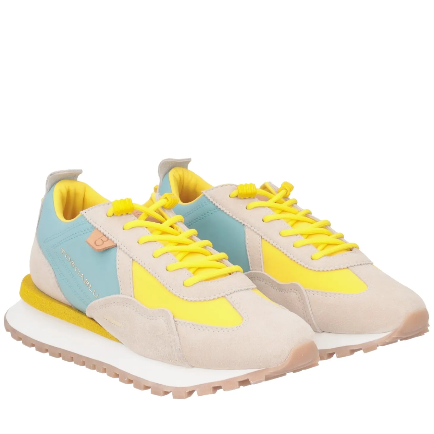 Sneaker Blossom in pelle scamosciata colore azzurro/giallo