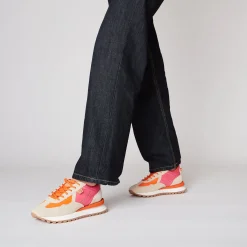 Sneaker Blossom in pelle scamosciata colore arancione/fucsia