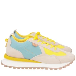 Sneaker Blossom in pelle scamosciata colore azzurro/giallo