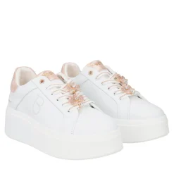 SNEAKER ELETTRA CON FIORI IN STRASS COLORE BIANCO/CIPRIA