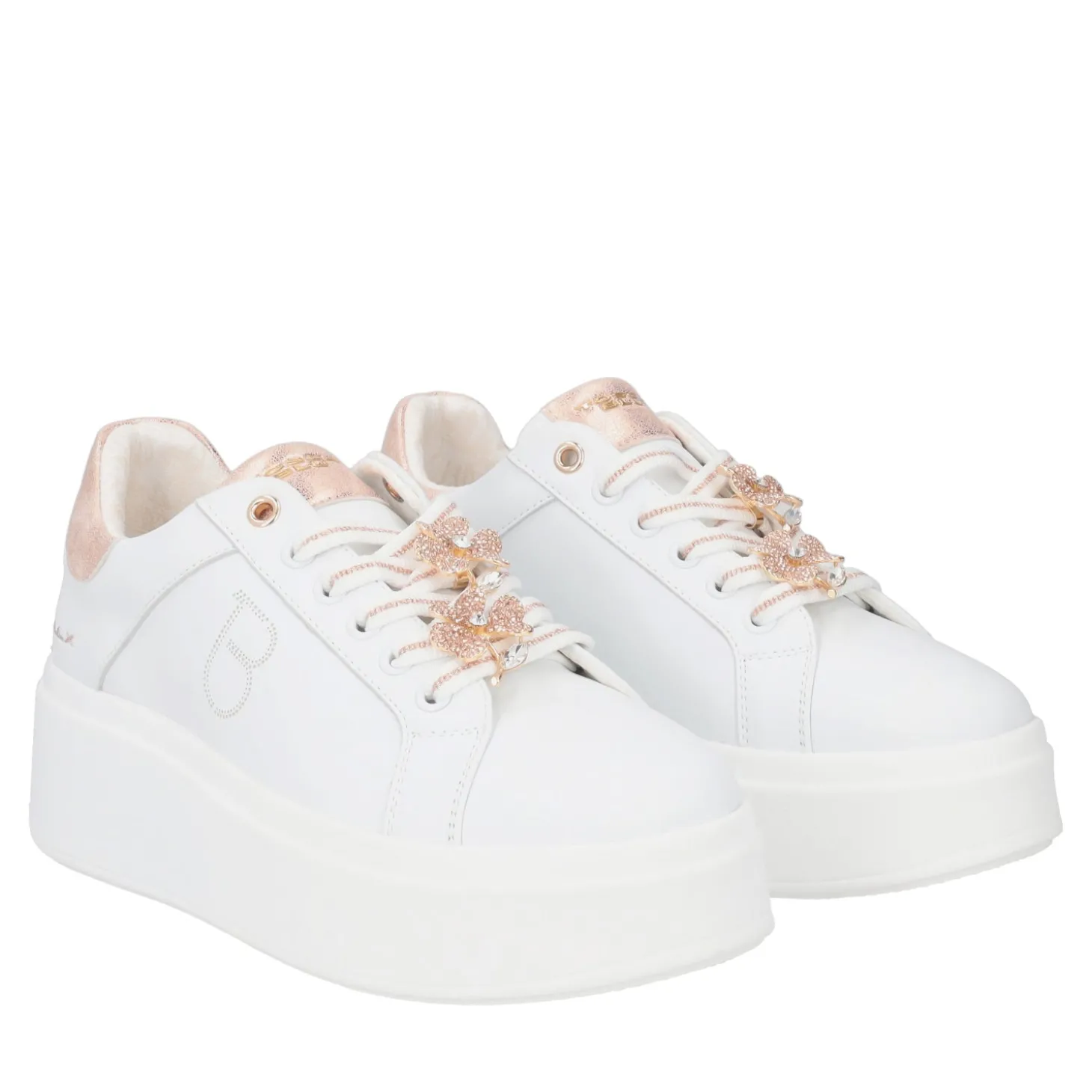 SNEAKER ELETTRA CON FIORI IN STRASS COLORE BIANCO/CIPRIA