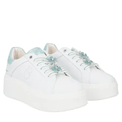 SNEAKER ELETTRA CON FIORI IN STRASS COLORE BIANCO/VERDINO