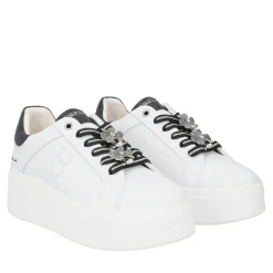 SNEAKER ELETTRA CON FIORI IN STRASS COLORE BIANCO/NERO