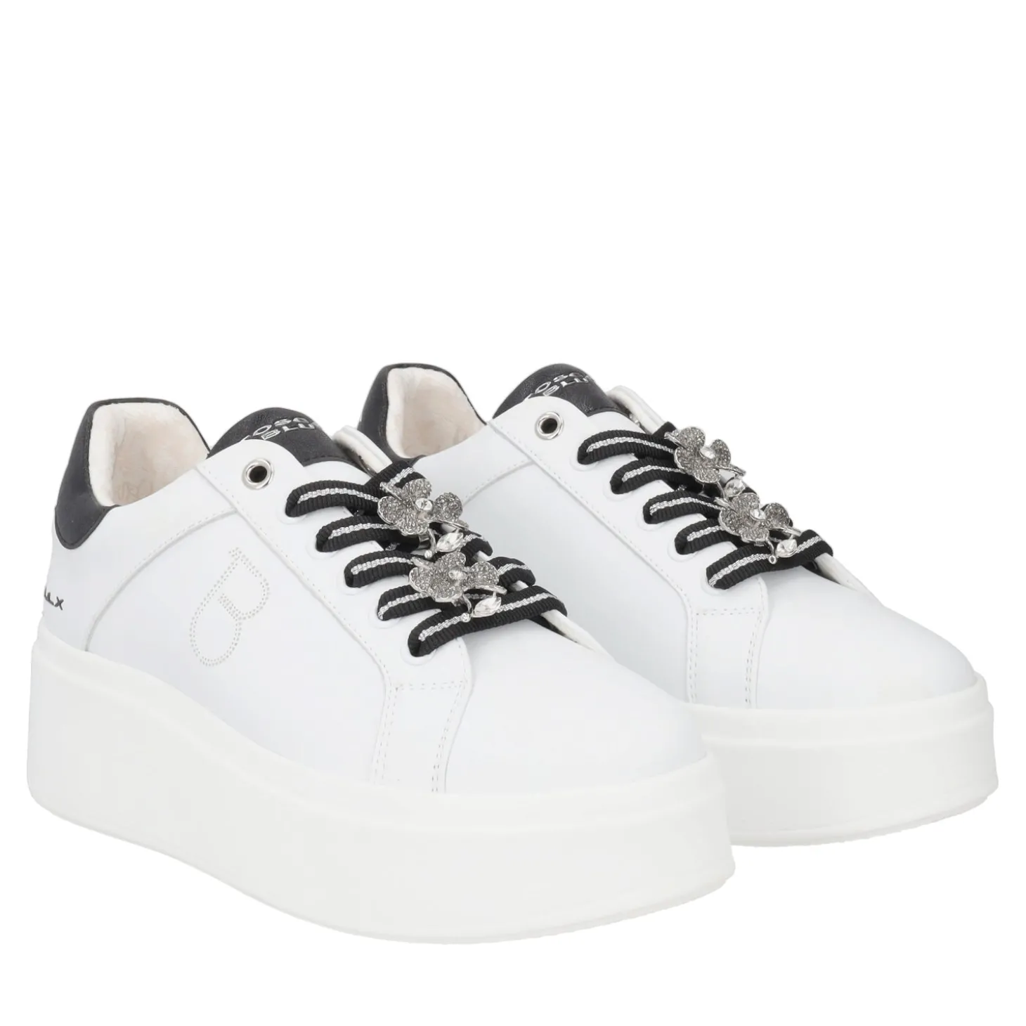 SNEAKER ELETTRA CON FIORI IN STRASS COLORE BIANCO/NERO