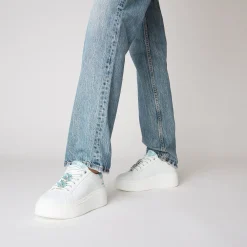 SNEAKER ELETTRA CON FIORI IN STRASS COLORE BIANCO/VERDINO