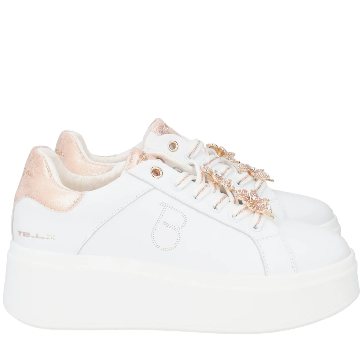 SNEAKER ELETTRA CON FIORI IN STRASS COLORE BIANCO/CIPRIA