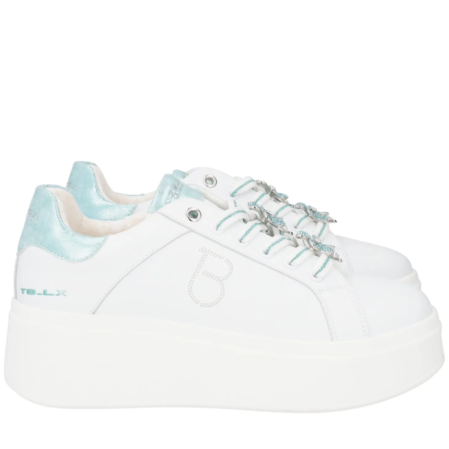 SNEAKER ELETTRA CON FIORI IN STRASS COLORE BIANCO/VERDINO