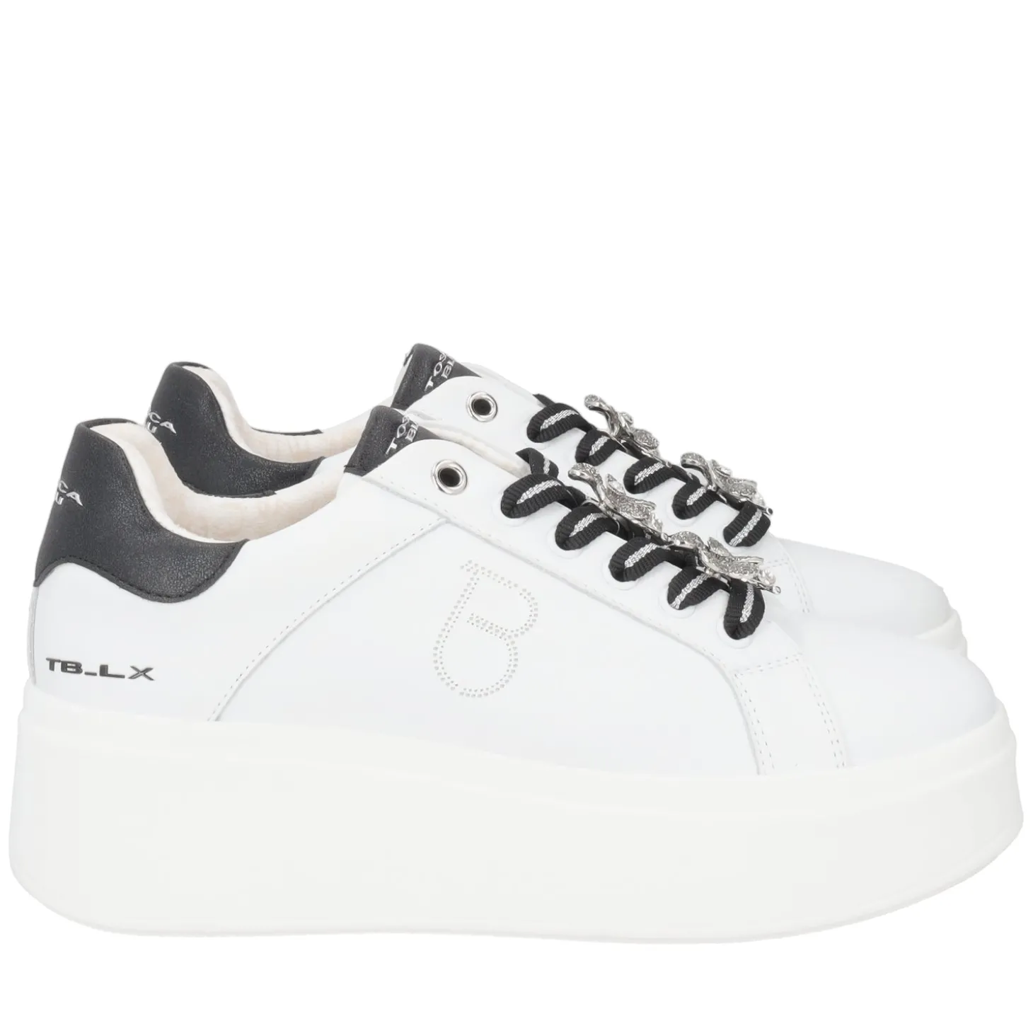 SNEAKER ELETTRA CON FIORI IN STRASS COLORE BIANCO/NERO