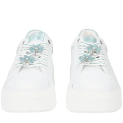 SNEAKER ELETTRA CON FIORI IN STRASS COLORE BIANCO/VERDINO
