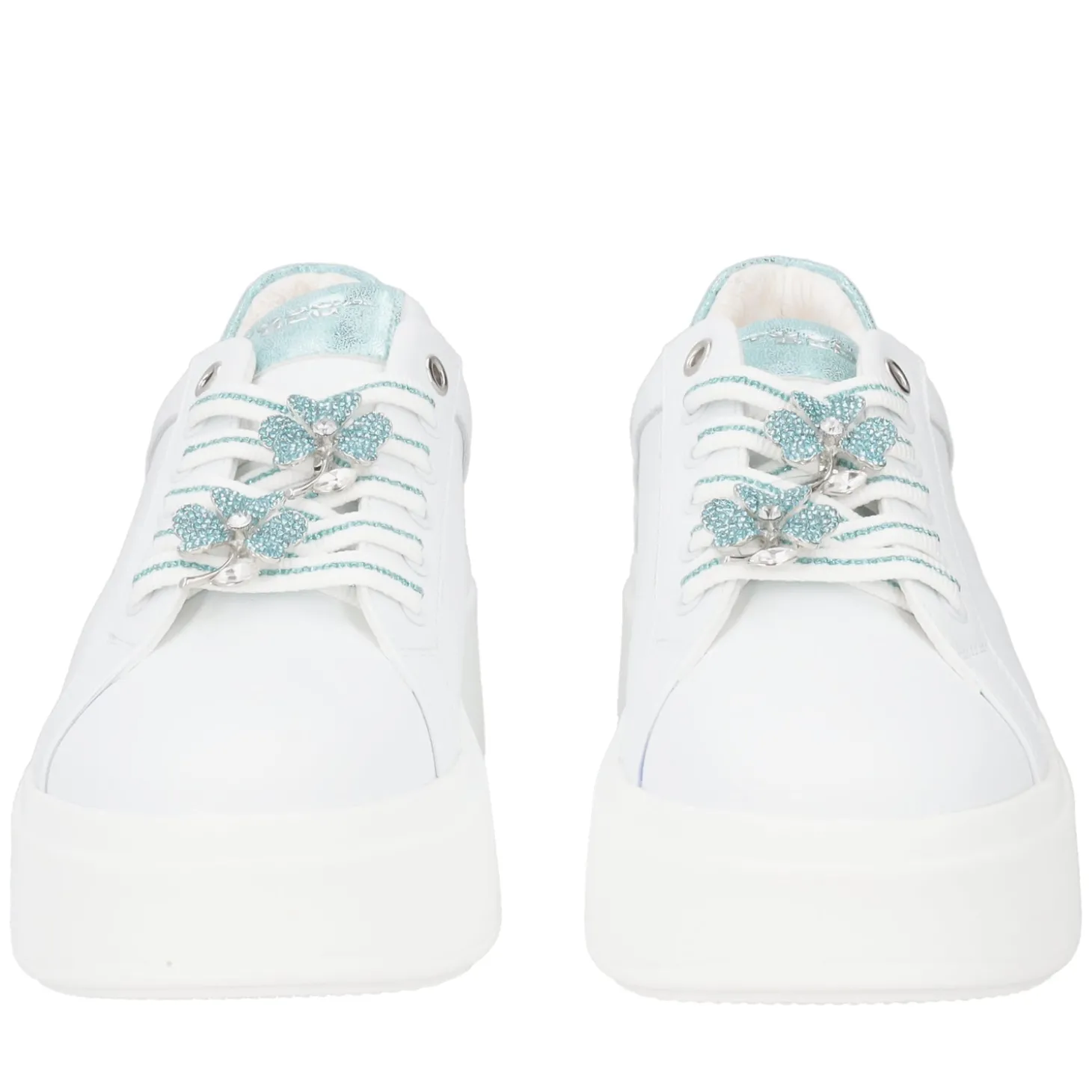 SNEAKER ELETTRA CON FIORI IN STRASS COLORE BIANCO/VERDINO