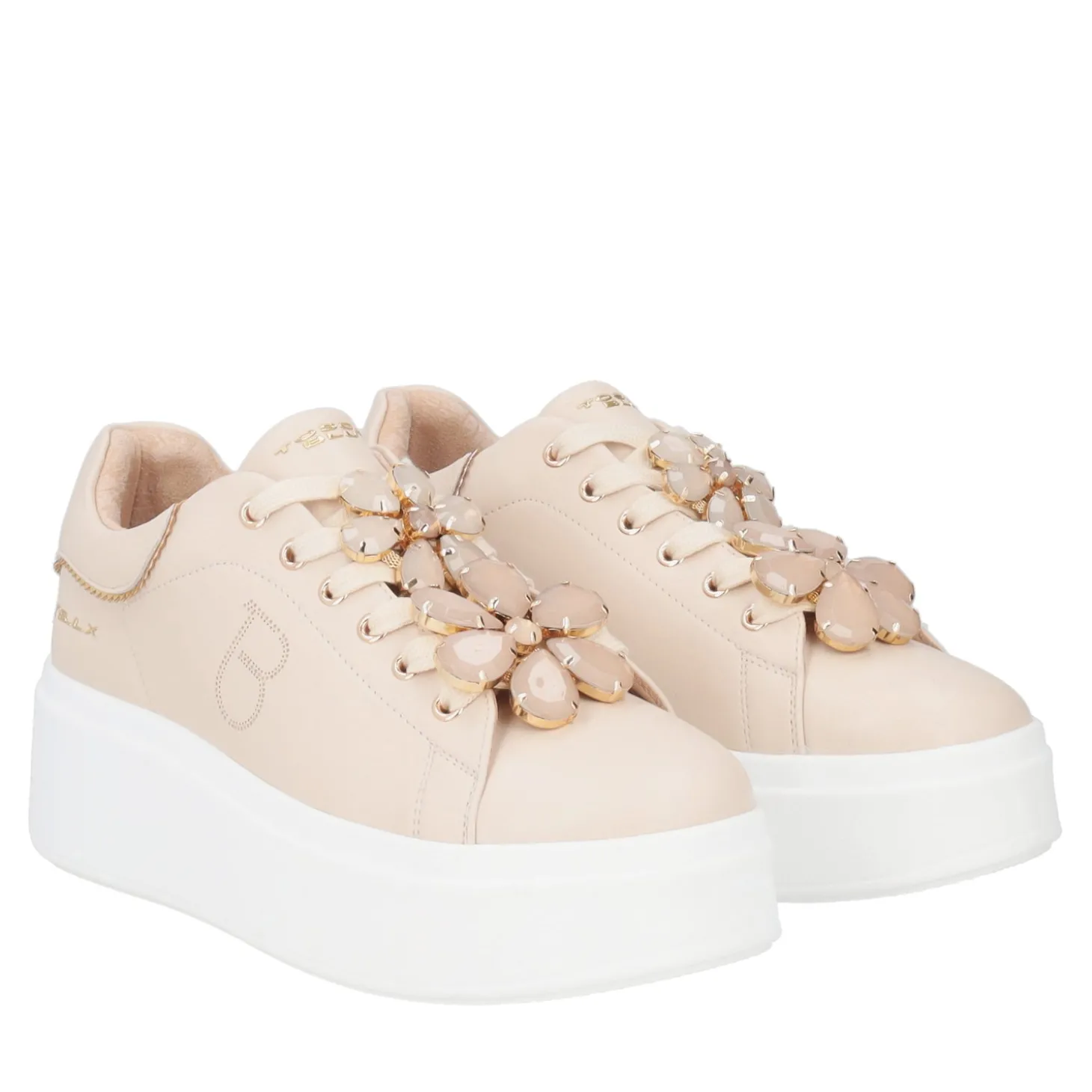 SNEAKER ELETTRA CON MAXI FIORI COLORATI COLORE BEIGE