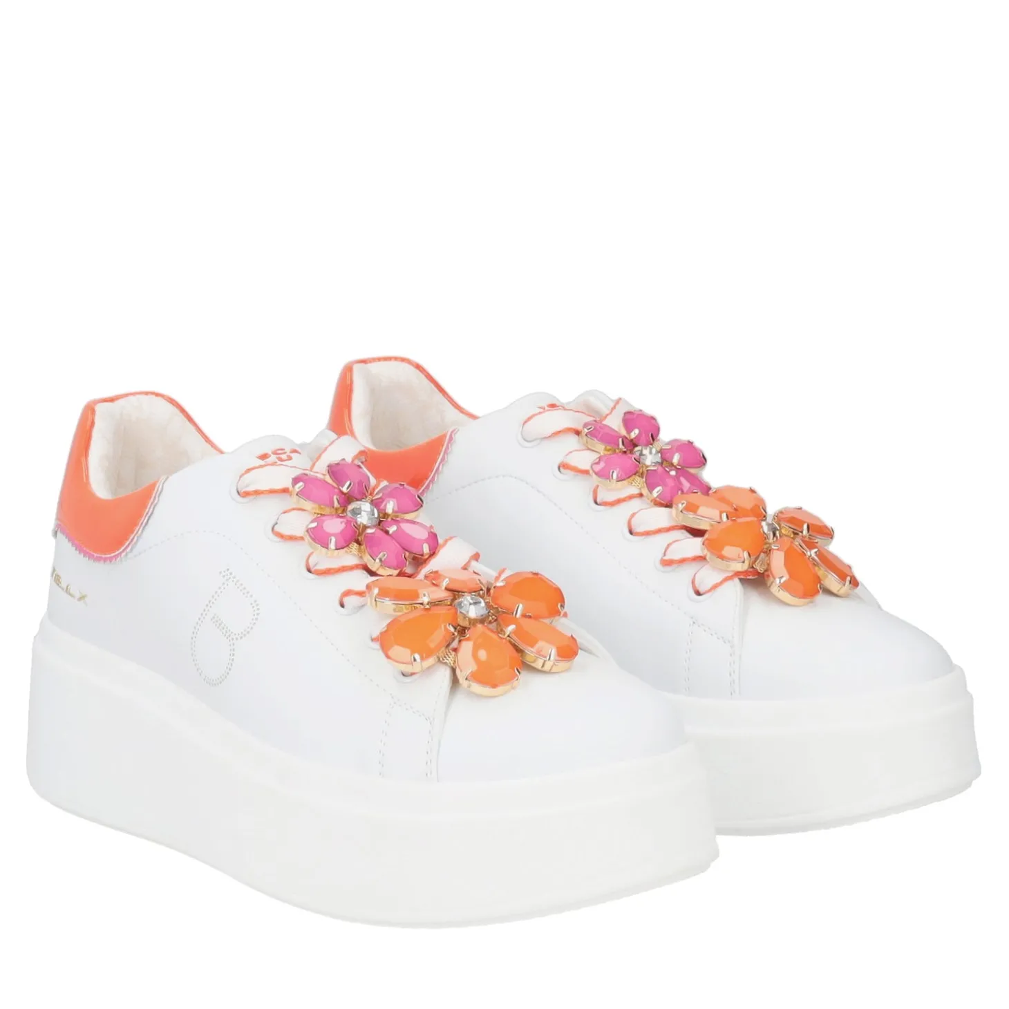 SNEAKER ELETTRA CON MAXI FIORI COLORATI COLORE BIANCO/ARANCIONE