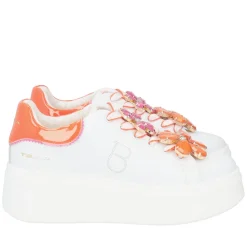 SNEAKER ELETTRA CON MAXI FIORI COLORATI COLORE BIANCO/ARANCIONE