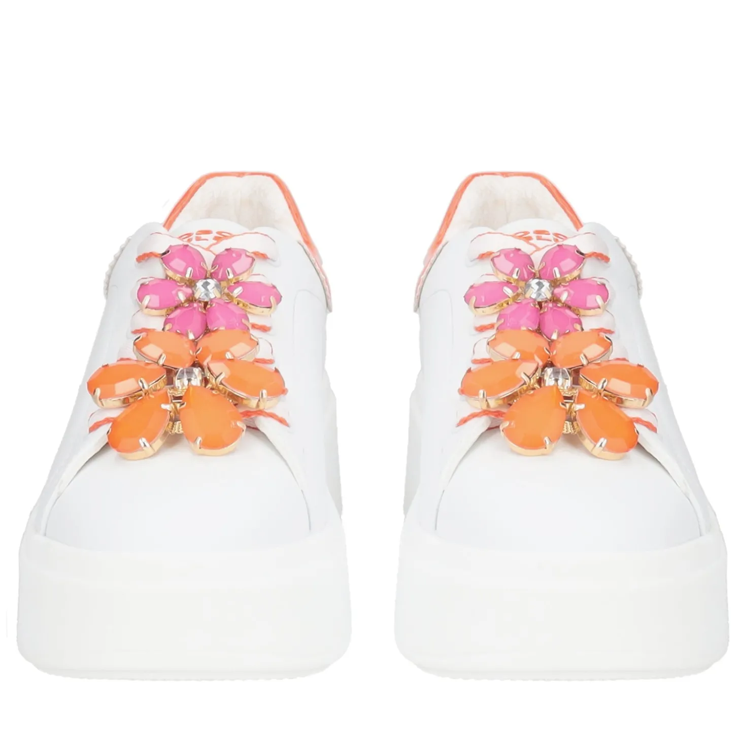 SNEAKER ELETTRA CON MAXI FIORI COLORATI COLORE BIANCO/ARANCIONE