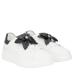 SNEAKER FENICE CON FIORE MORBIDO IN PELLE COLORE BIANCO/NERO