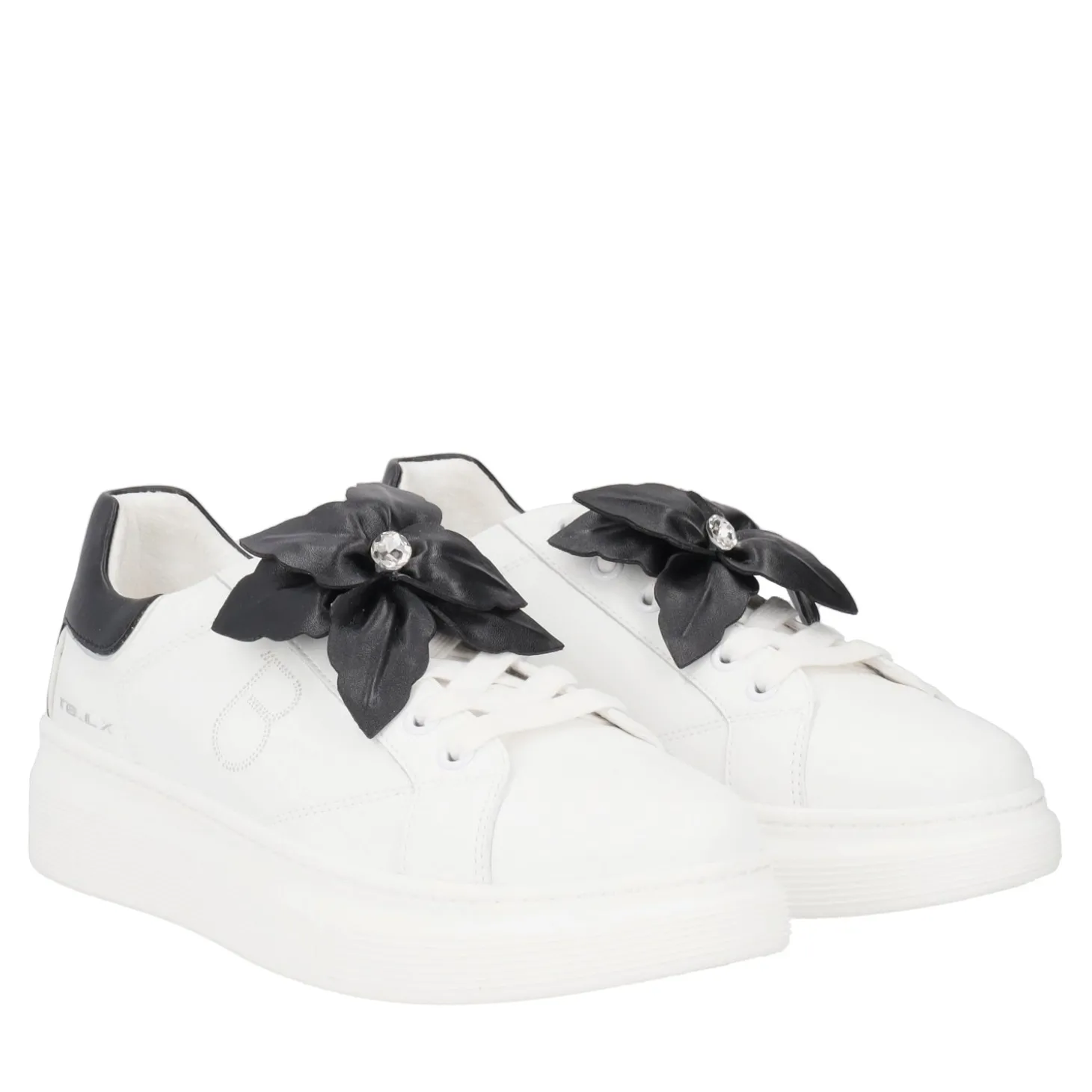 SNEAKER FENICE CON FIORE MORBIDO IN PELLE COLORE BIANCO/NERO