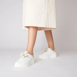 SNEAKER FENICE CON FIORE MORBIDO IN PELLE COLORE BIANCO/BEIGE