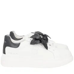 SNEAKER FENICE CON FIORE MORBIDO IN PELLE COLORE BIANCO/NERO