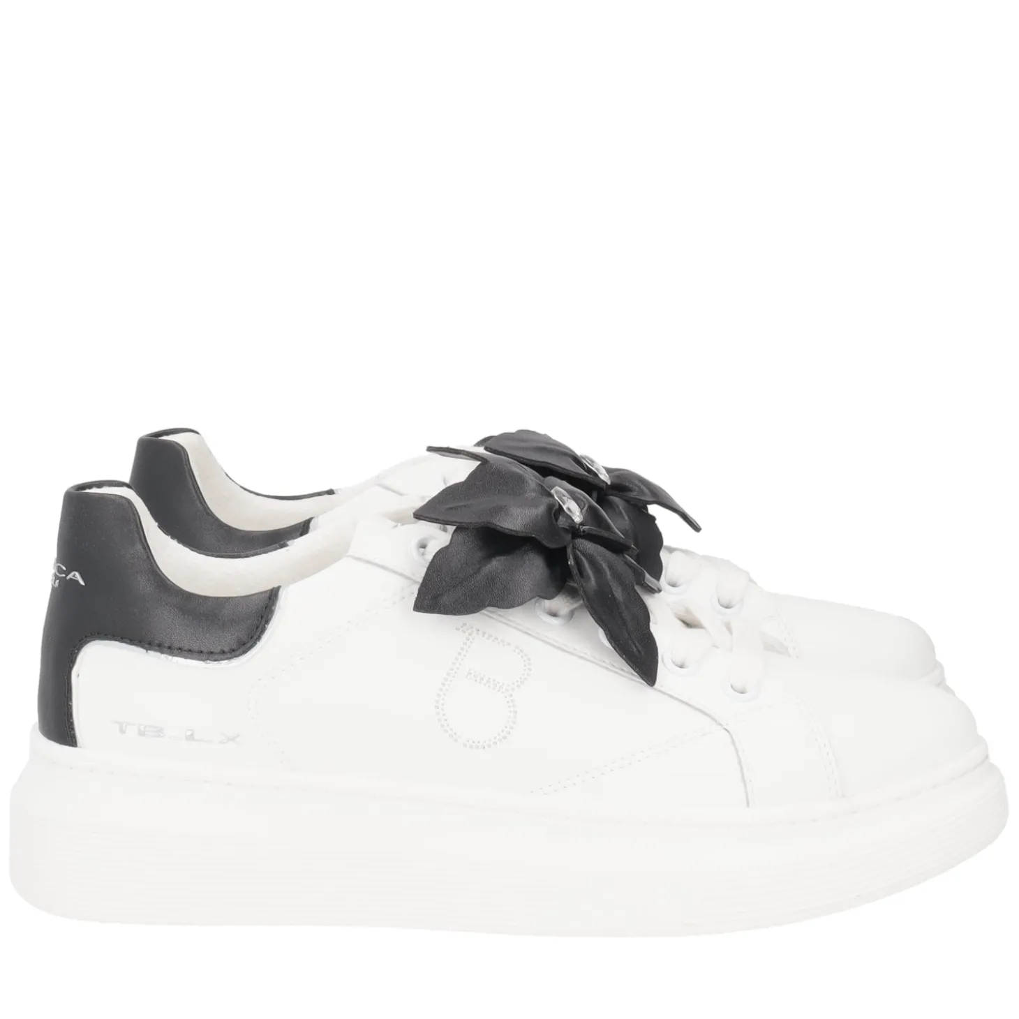 SNEAKER FENICE CON FIORE MORBIDO IN PELLE COLORE BIANCO/NERO