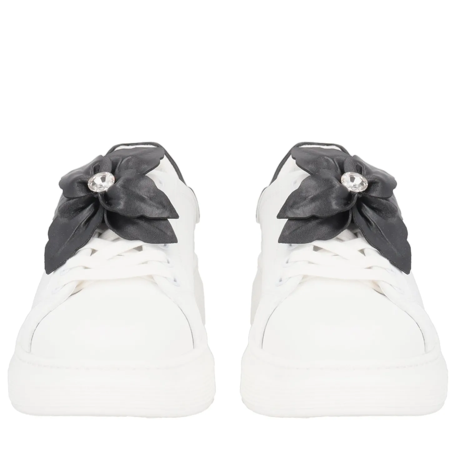 SNEAKER FENICE CON FIORE MORBIDO IN PELLE COLORE BIANCO/NERO