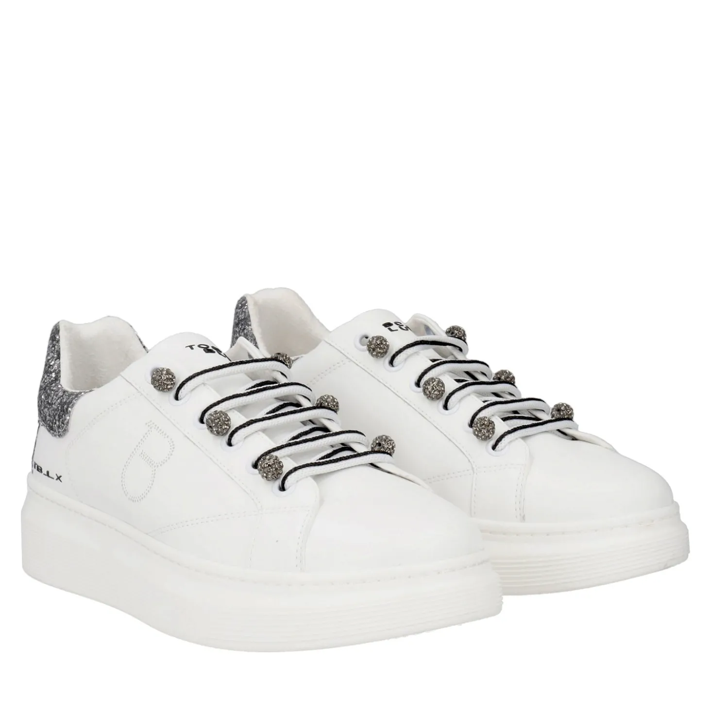 SNEAKER FENICE CON PERLE IN MICROSTRASS COLORE BIANCO/NERO