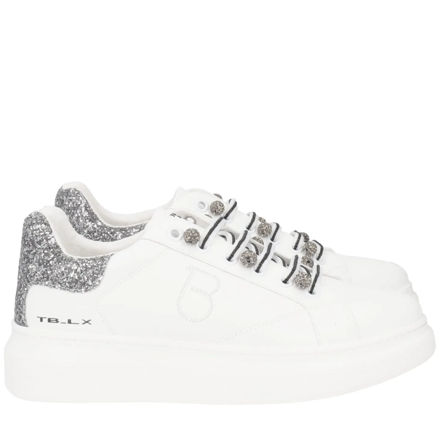 SNEAKER FENICE CON PERLE IN MICROSTRASS COLORE BIANCO/NERO