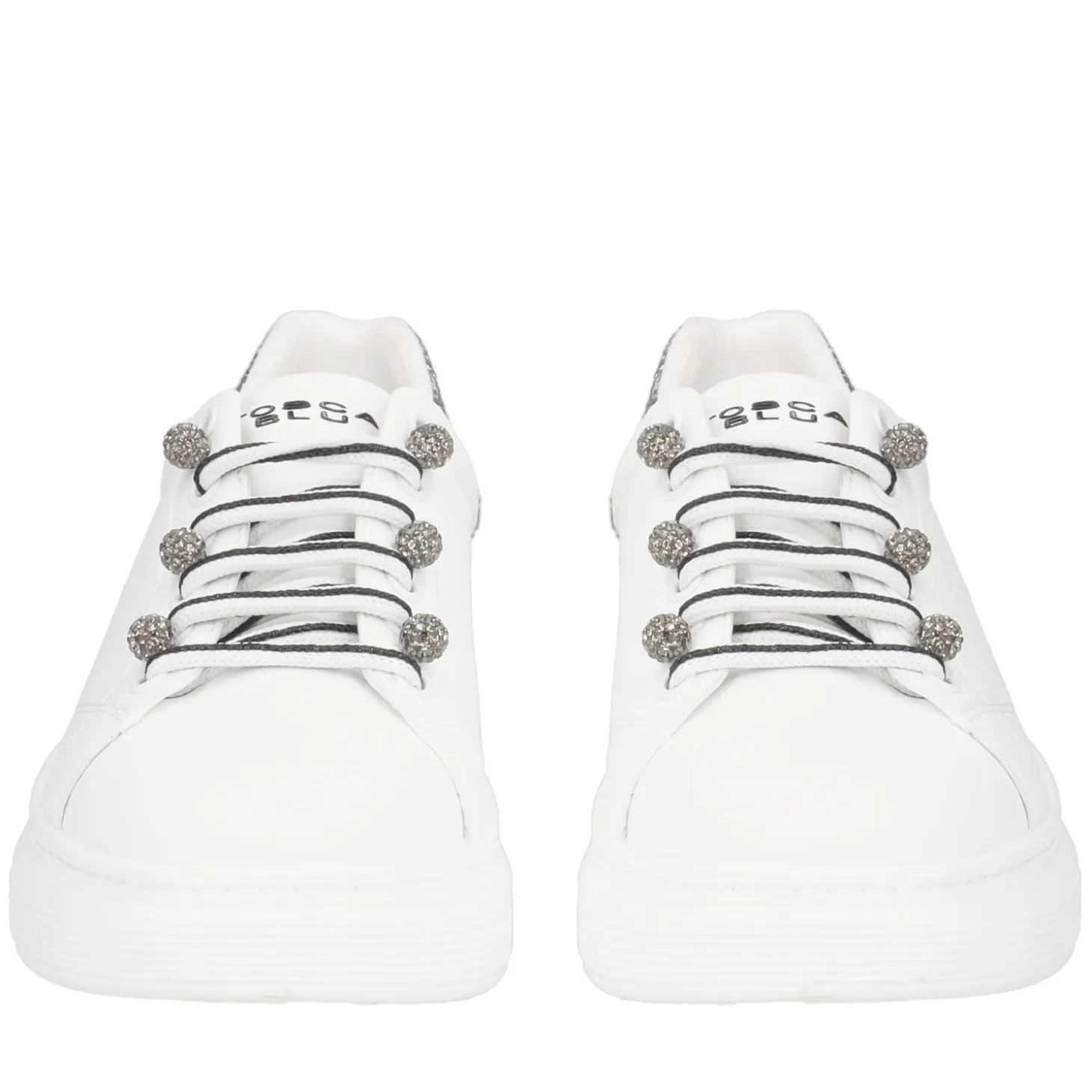 SNEAKER FENICE CON PERLE IN MICROSTRASS COLORE BIANCO/NERO