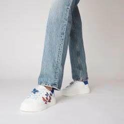 SNEAKER FENICE IN PELLE CON STAMPA FARFALLE COLORE BIANCO/BLUETTE