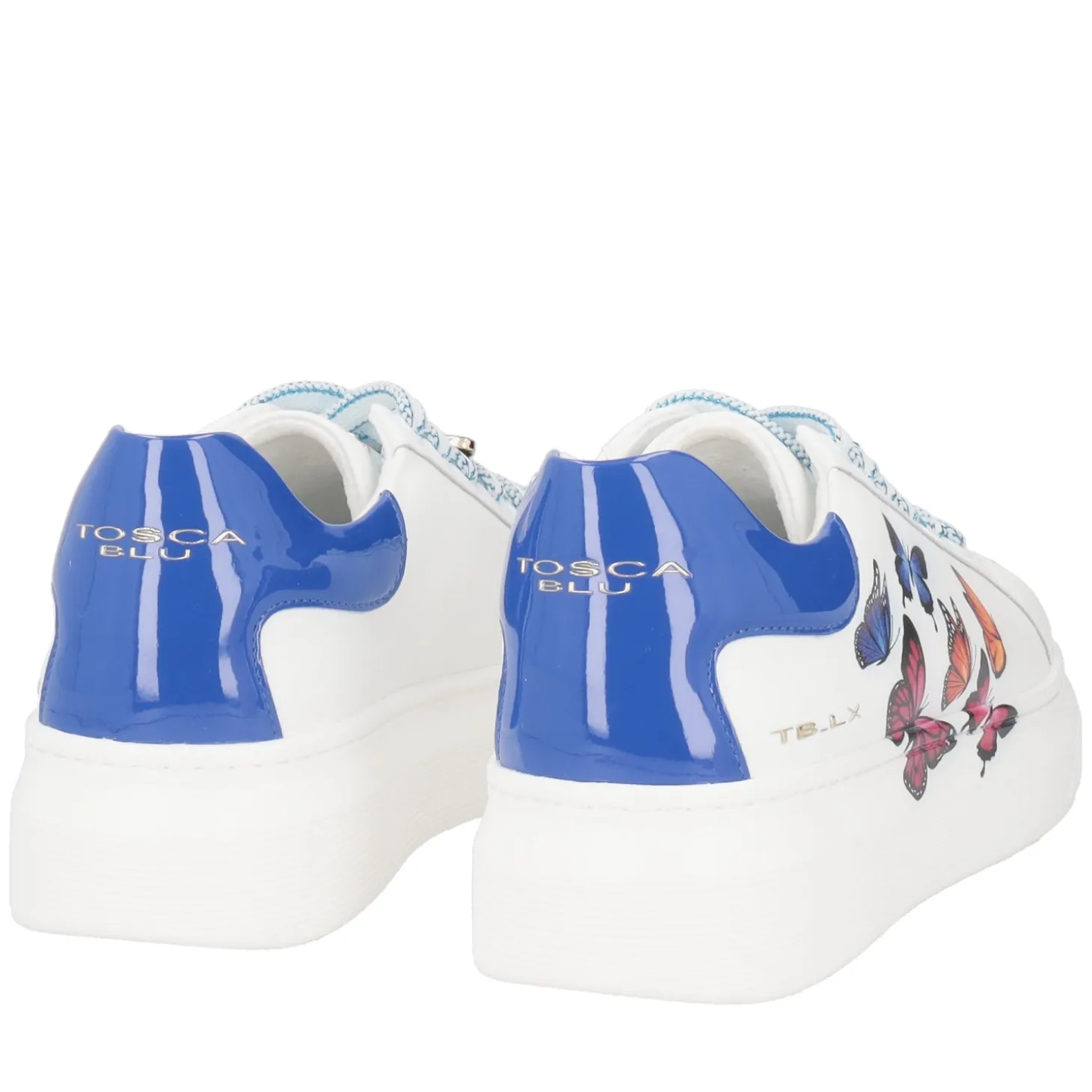 SNEAKER FENICE IN PELLE CON STAMPA FARFALLE COLORE BIANCO/BLUETTE