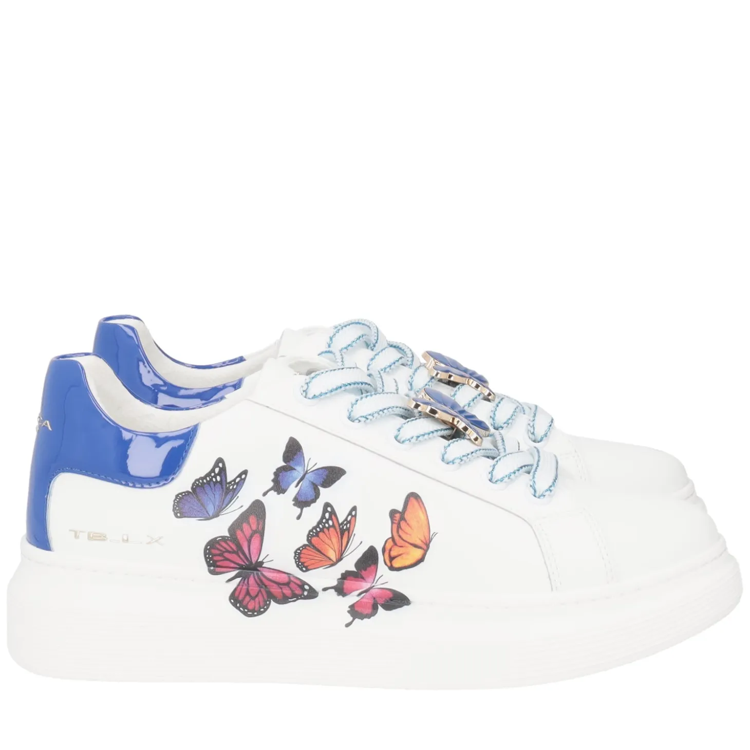 SNEAKER FENICE IN PELLE CON STAMPA FARFALLE COLORE BIANCO/BLUETTE