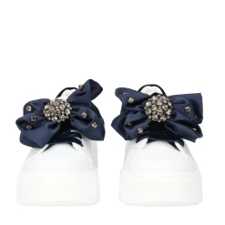 SNEAKER LILY IN PELLE CON FIOCCO COLORE BIANCO/BLU