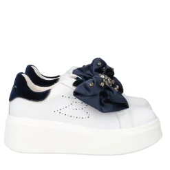 SNEAKER LILY IN PELLE CON FIOCCO COLORE BIANCO/BLU